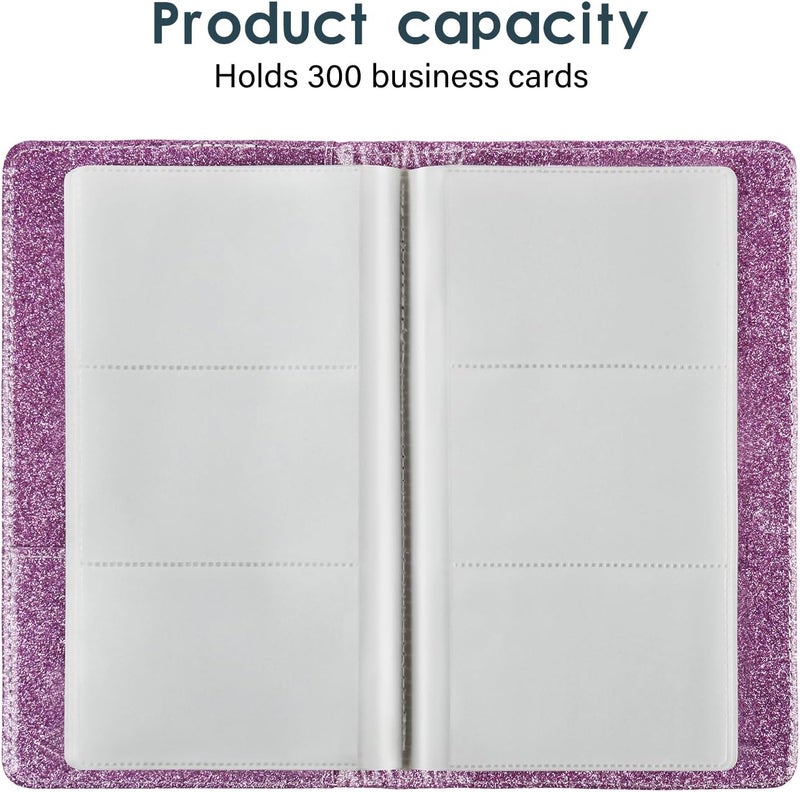 DMFLY Leather Professional Business Card Holder Organizer Book - 300 Card Capacity Premium PU Folder with Soft Cover, Name Card Credit Cards Binder for Men/Women, Starry Purple - Image 4